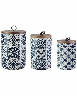 Jay Imports Jay Import Blue Medallions Set Of 3 Canisters Home