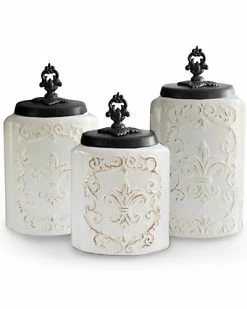 Jay Imports American Atelier White Antique 3pc Canister Set Home